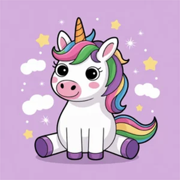 Une licorne colorée entourée d'étoiles, image de couverture de la collection dessin de licorne